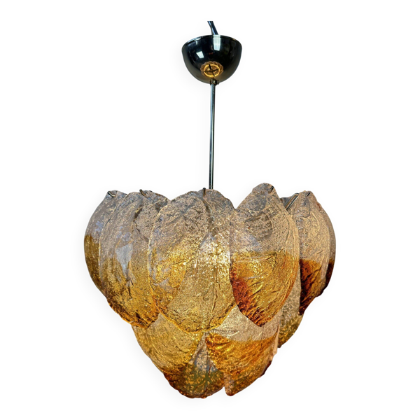 Suspension vintage Murano 'Feuilles Gelées' – bicolore