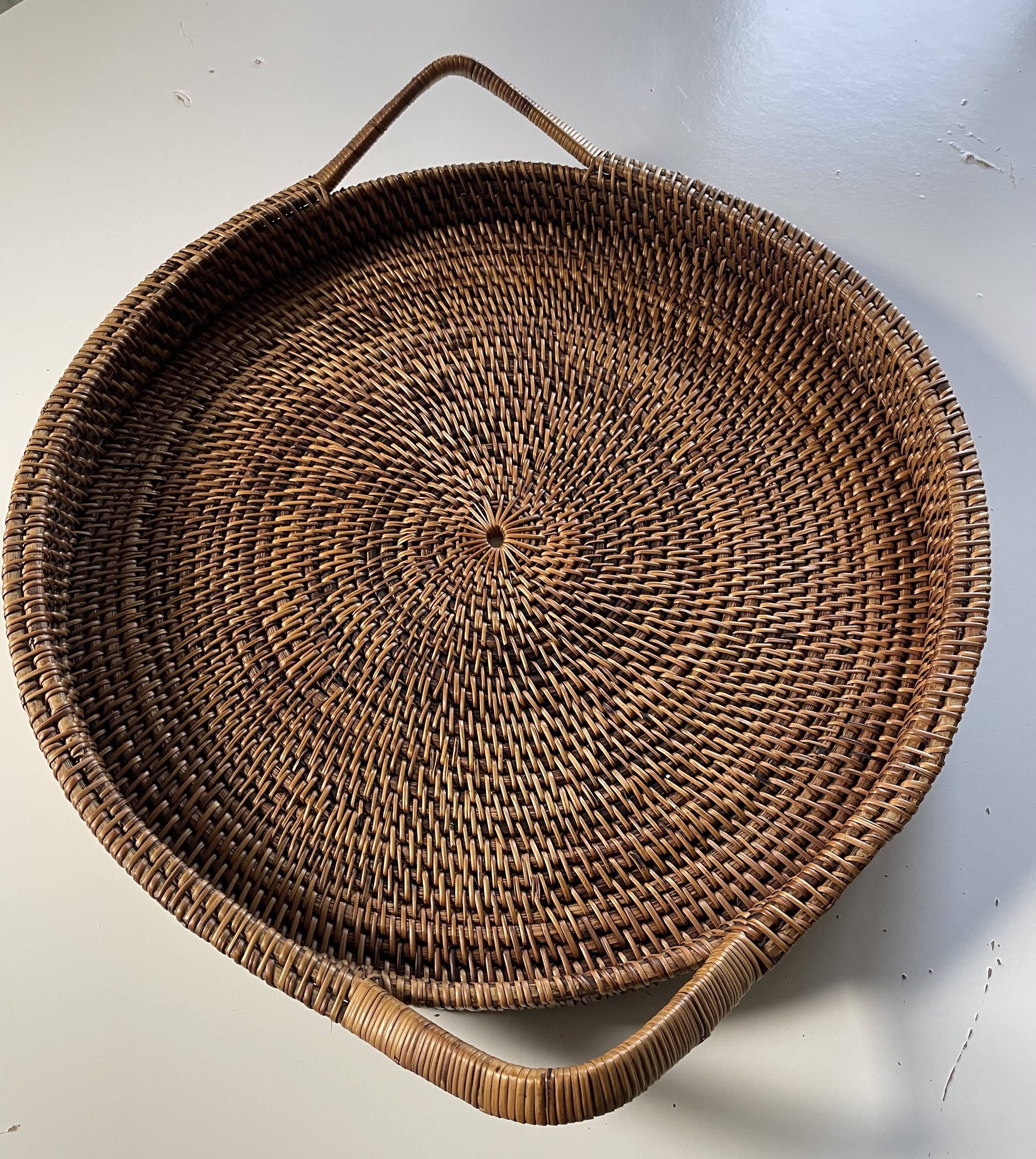 XXL woven rattan tray diameter 46 cm