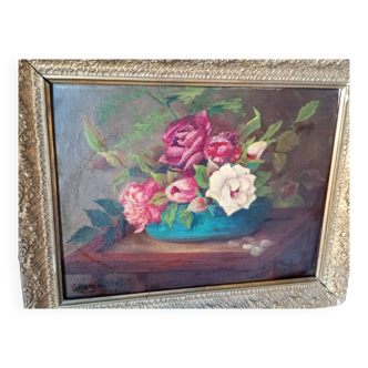 Old painting. Still life with roses.