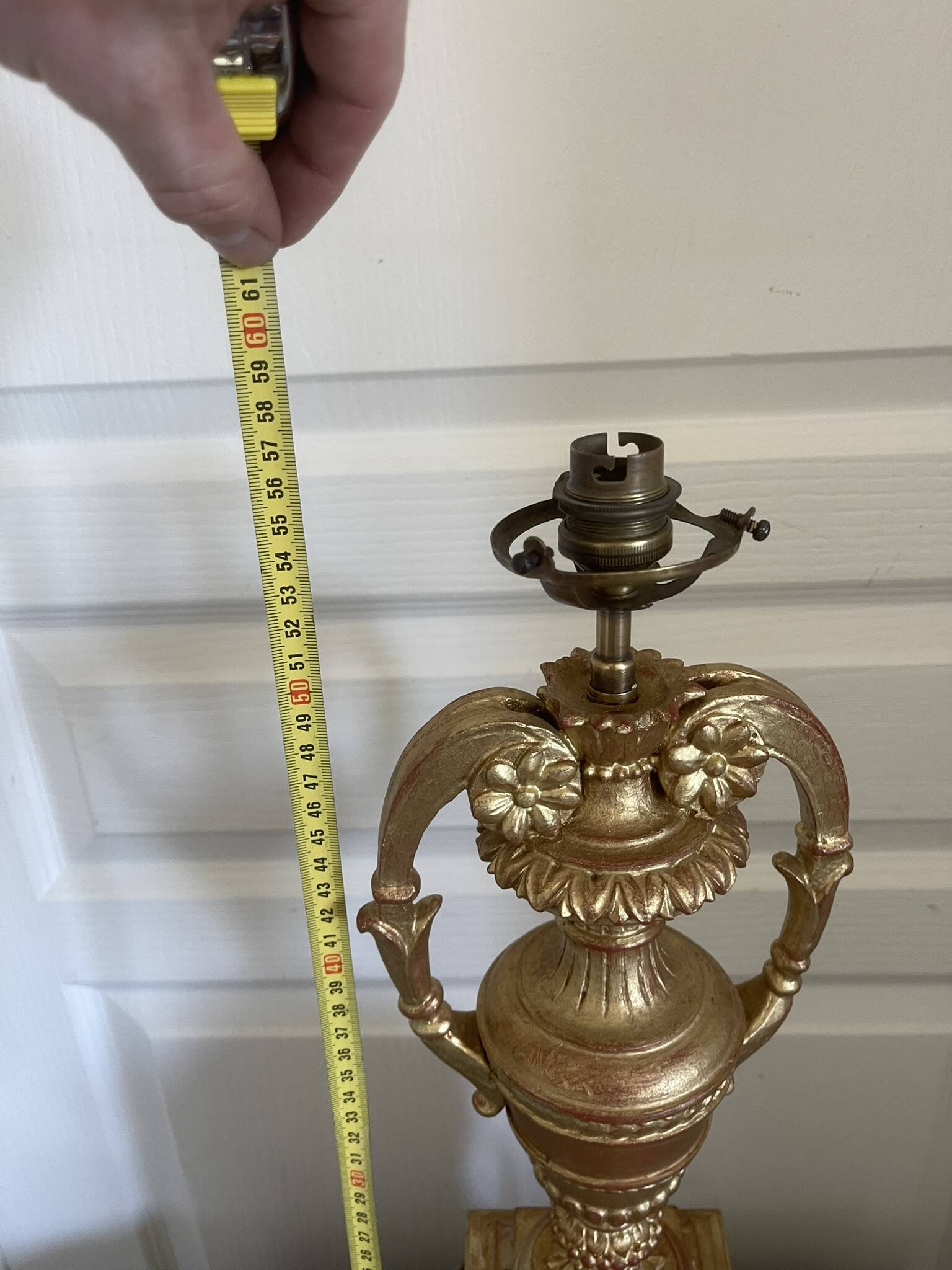 Antique Large Cassolette Lamp Empire Greek Roman Gilded Wood 19th Century 60