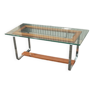Vintage coffee table chrome wood and glass tile