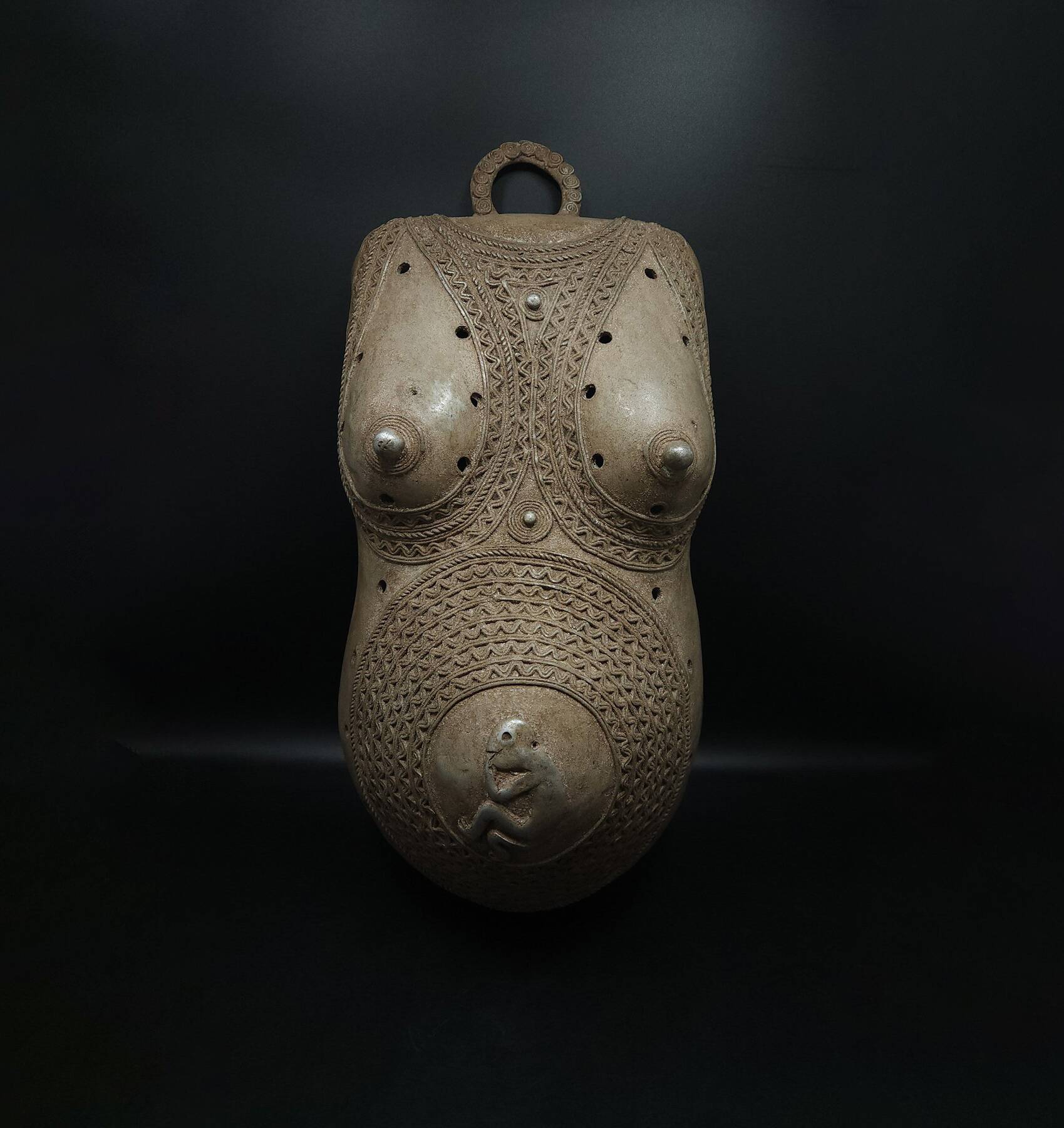 African Art • Ndimu Belly Mask • Makonde • Tanzania • Aluminum