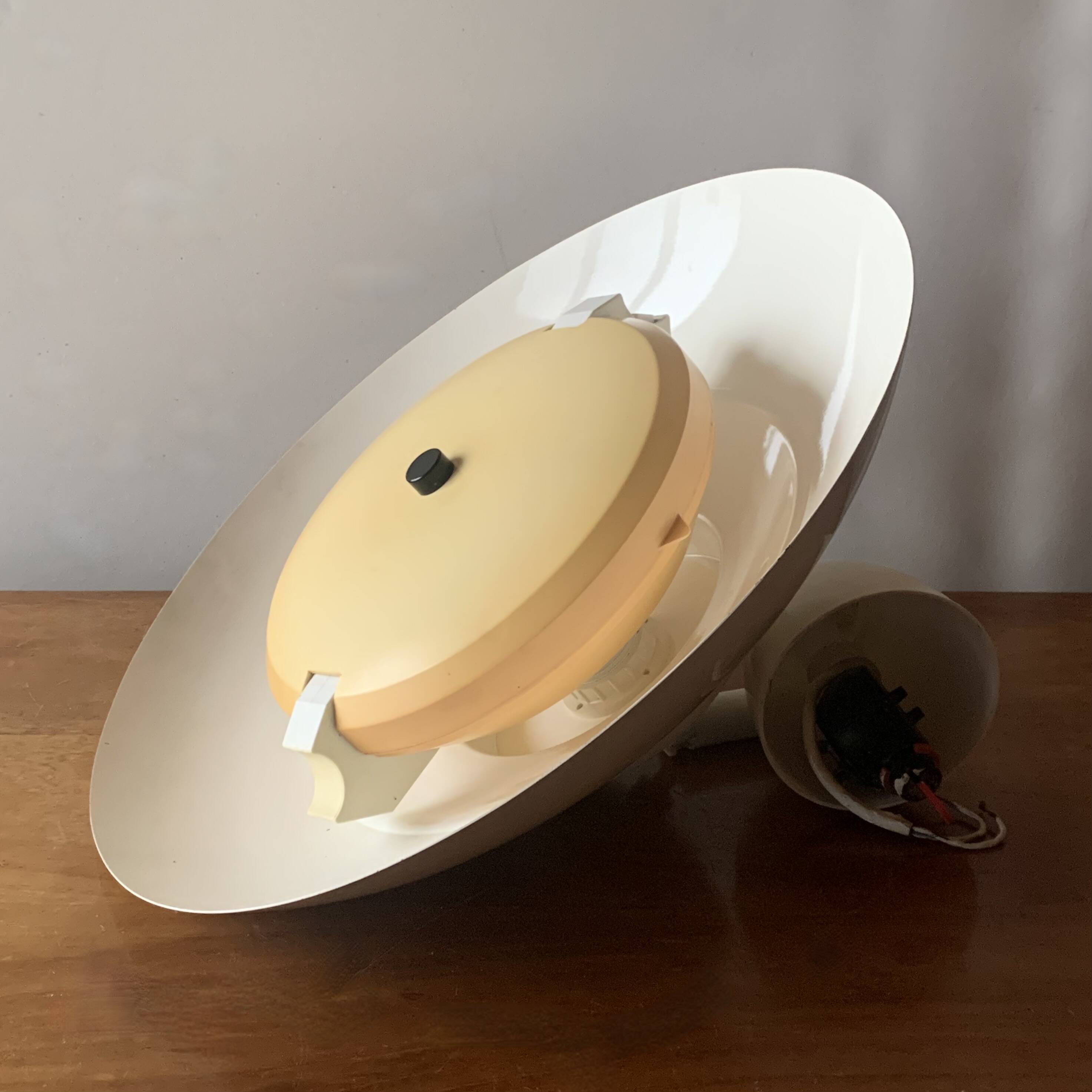 Vintage white metal pendant light - up and down system - Space Age Design