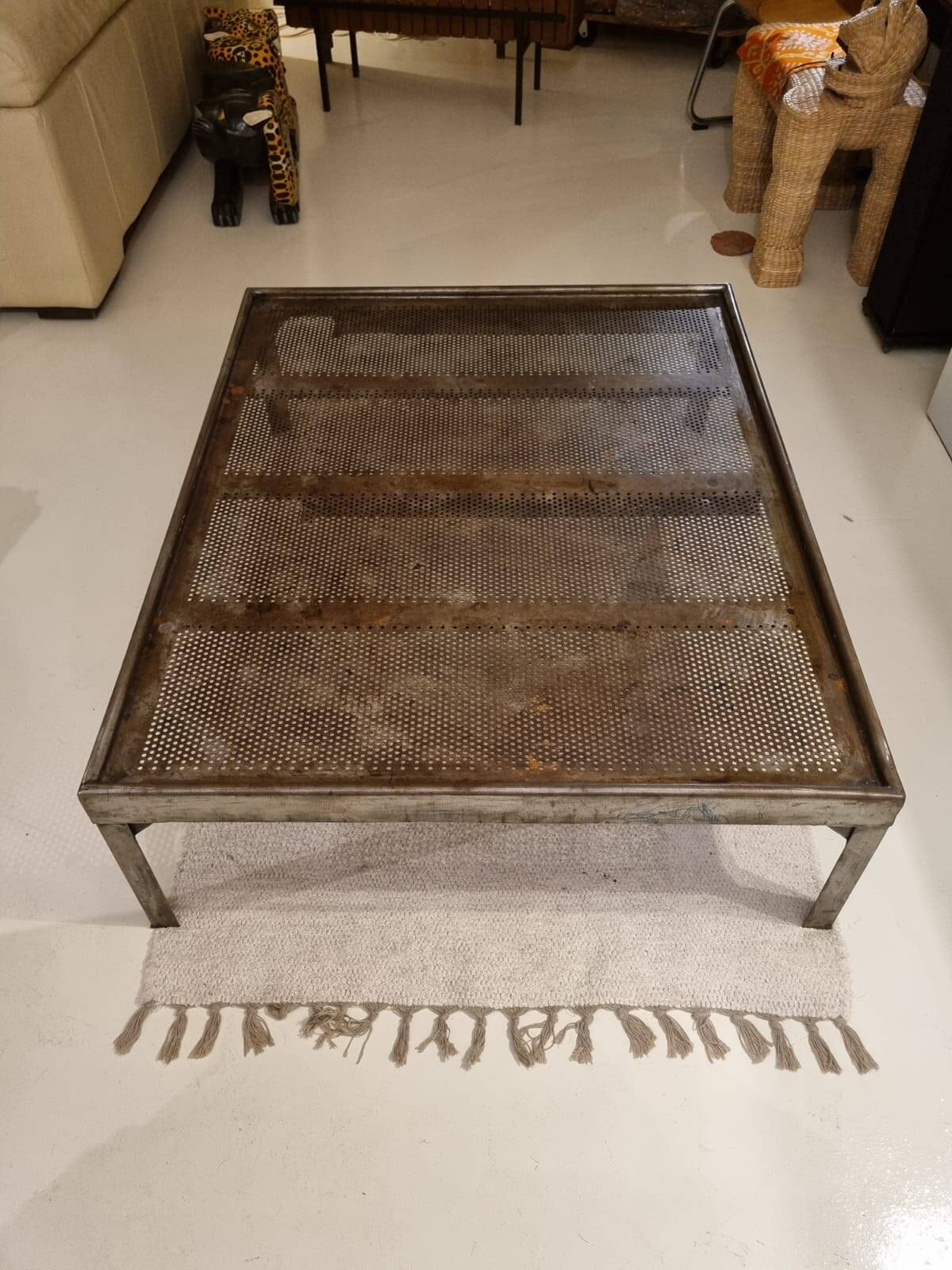 Industrial coffee table | Vintage perforated steel postal sorting table
