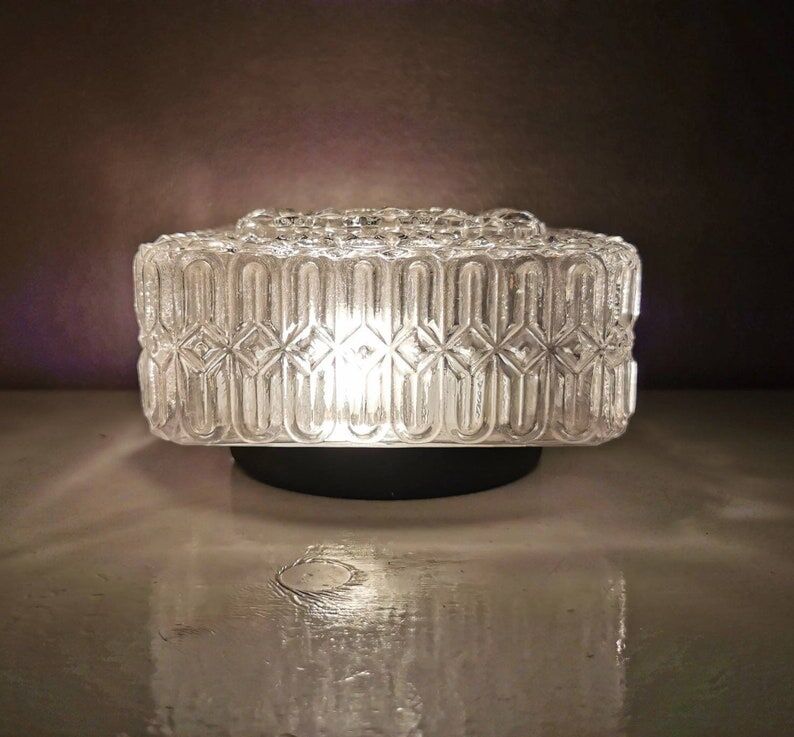 Vintage square glass ceiling lamp, 70s