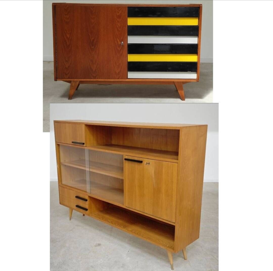 Set of 2 furniture pieces: Large sideboard Libena and Buffet U458 Jiroutek in yellow.