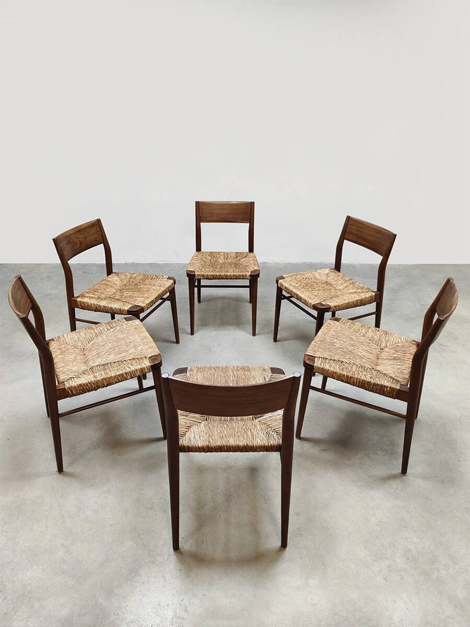 Wilkhahn vintage teak papercord dining chairs Georg Leowald model 351