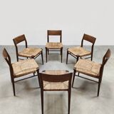 Wilkhahn vintage teak papercord dining chairs Georg Leowald model 351