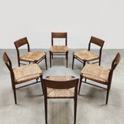 Wilkhahn vintage teak papercord dining chairs Georg Leowald model 351