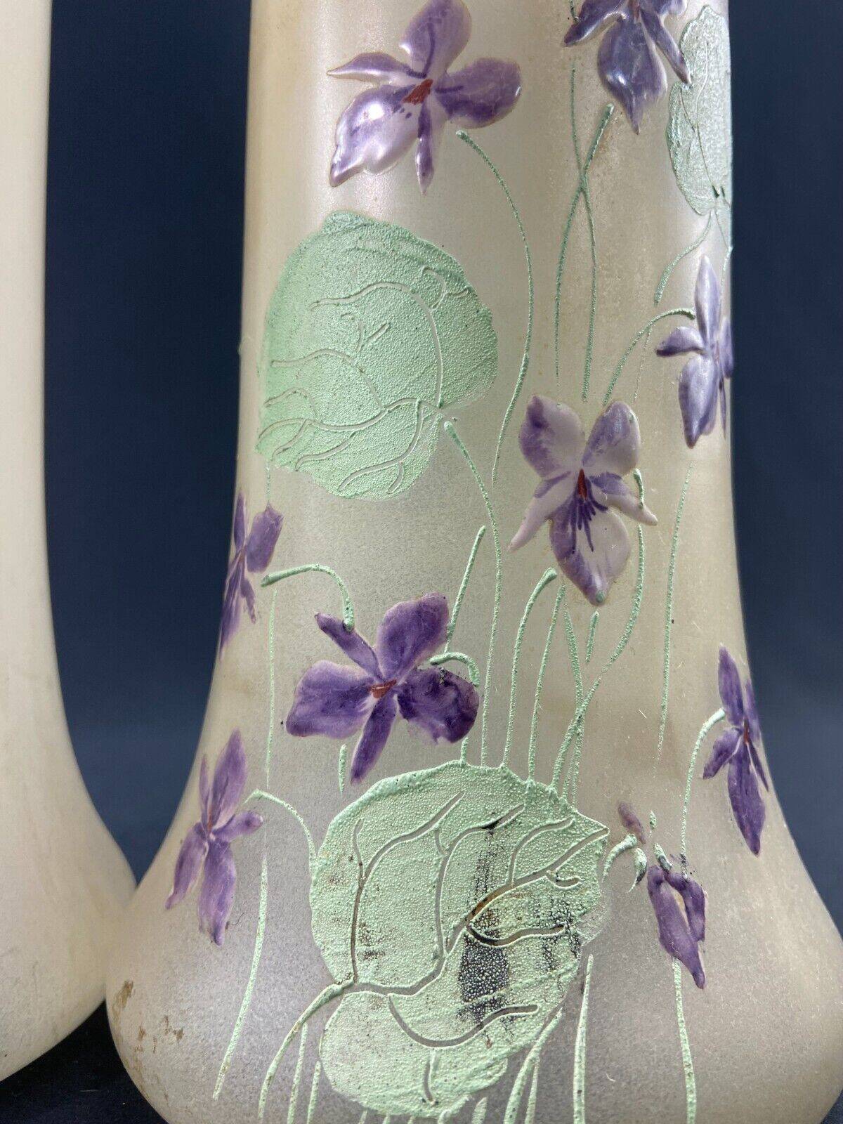Large pair of glass vases with enameled floral decoration from the early 20th century LEGRAS