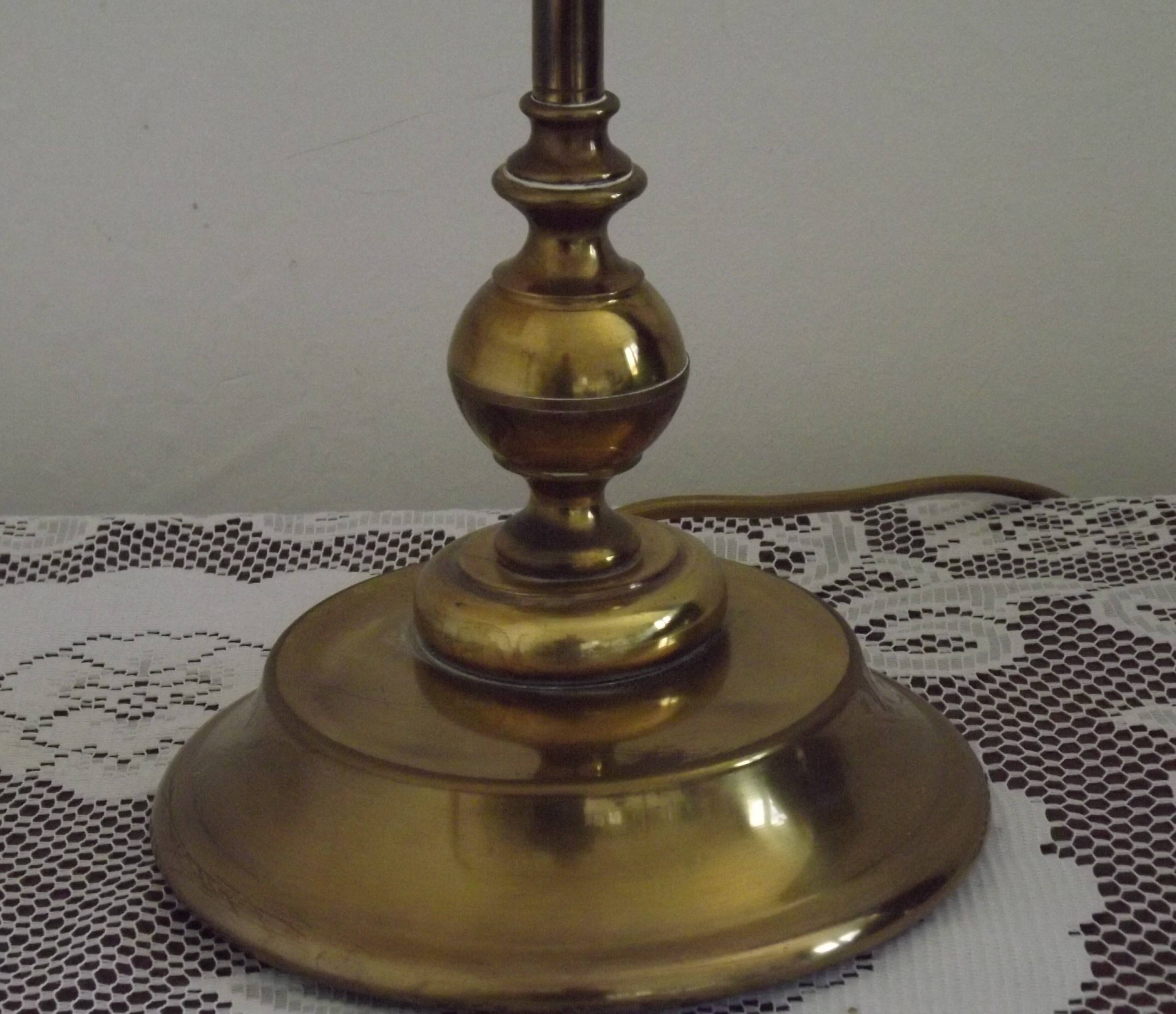 French Vintage Brass Goose Neck Table Lamp Patterned Glass Shade 5353