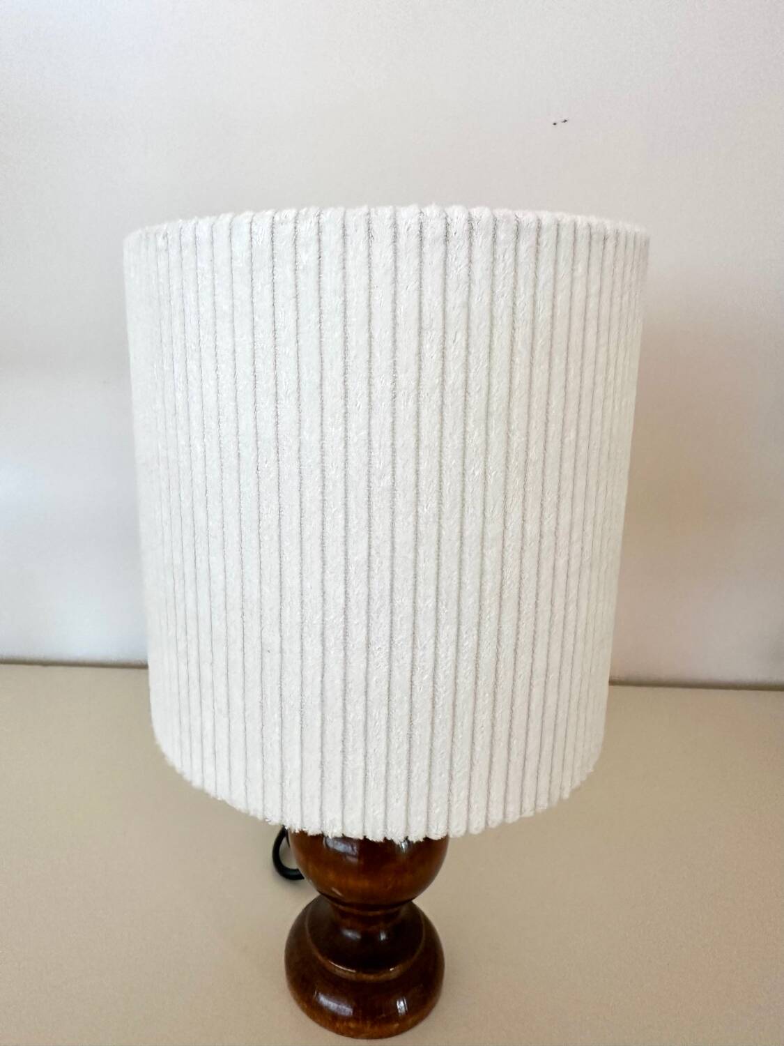 Wooden and velvet lamp