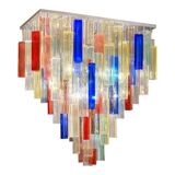 Monumental Contemporary Multicolour “Square Bark” Murano Glass Italian Flush