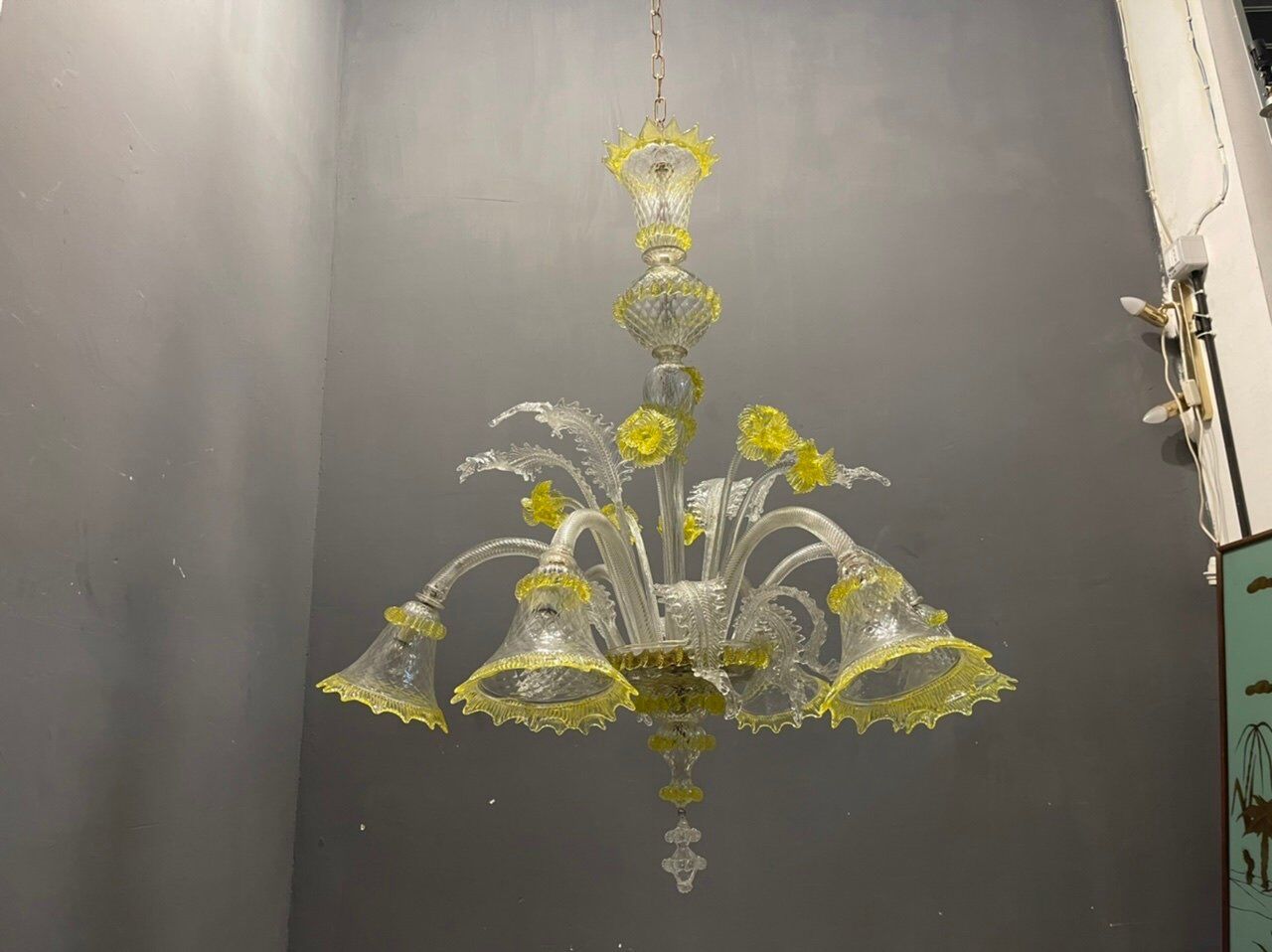 Italian flower chandelier in murano glass, 1960s