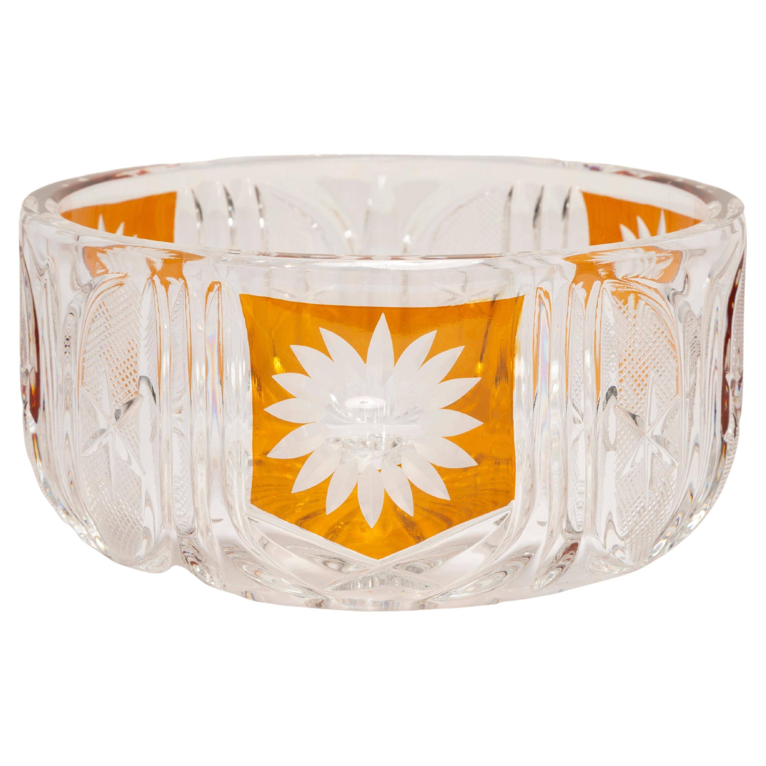 Vintage mid-century yellow crystal sugar bowl, Italy, 1960s.