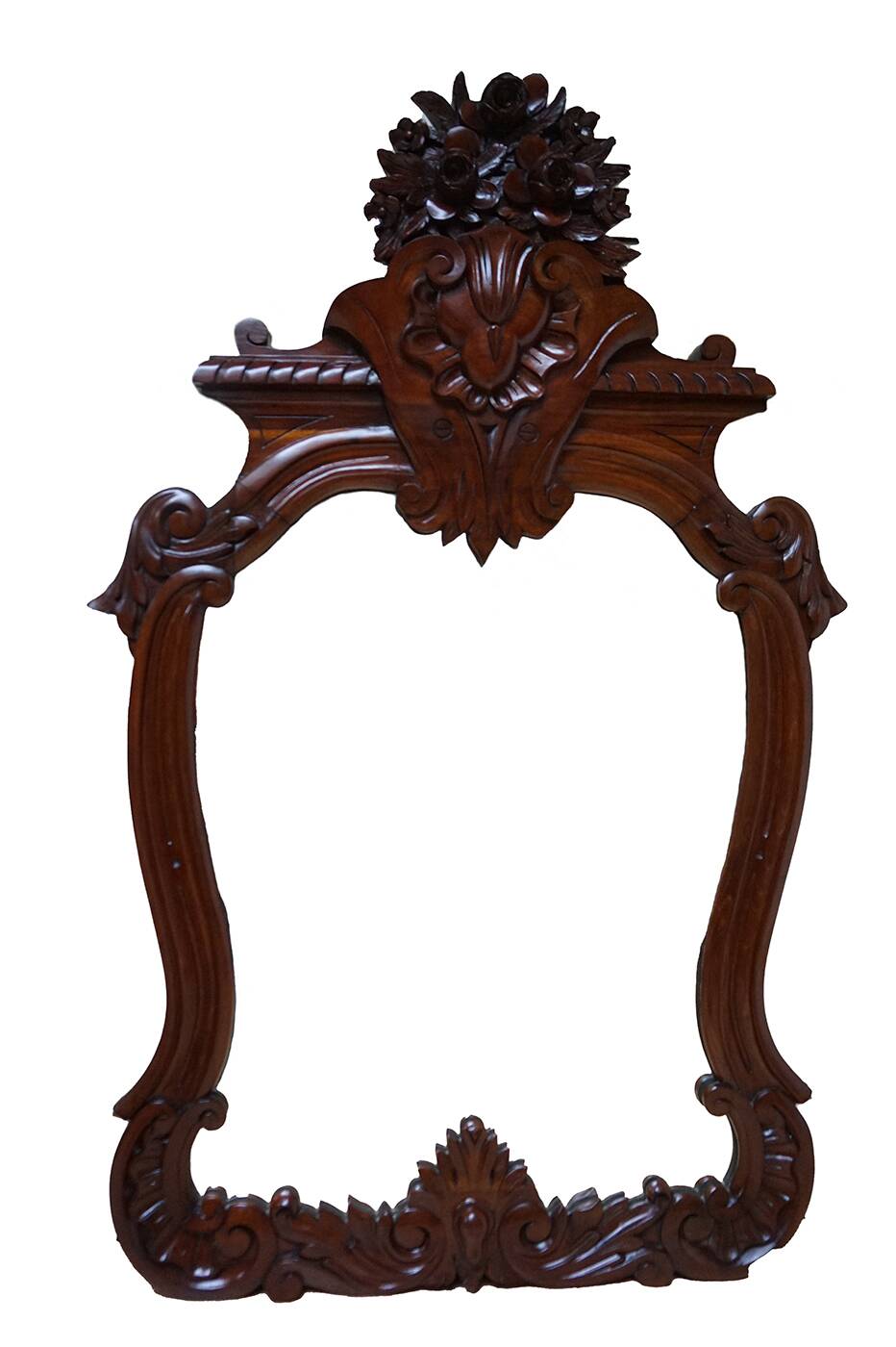 Antique Baroque Wall Mirror in Carved Mahogany