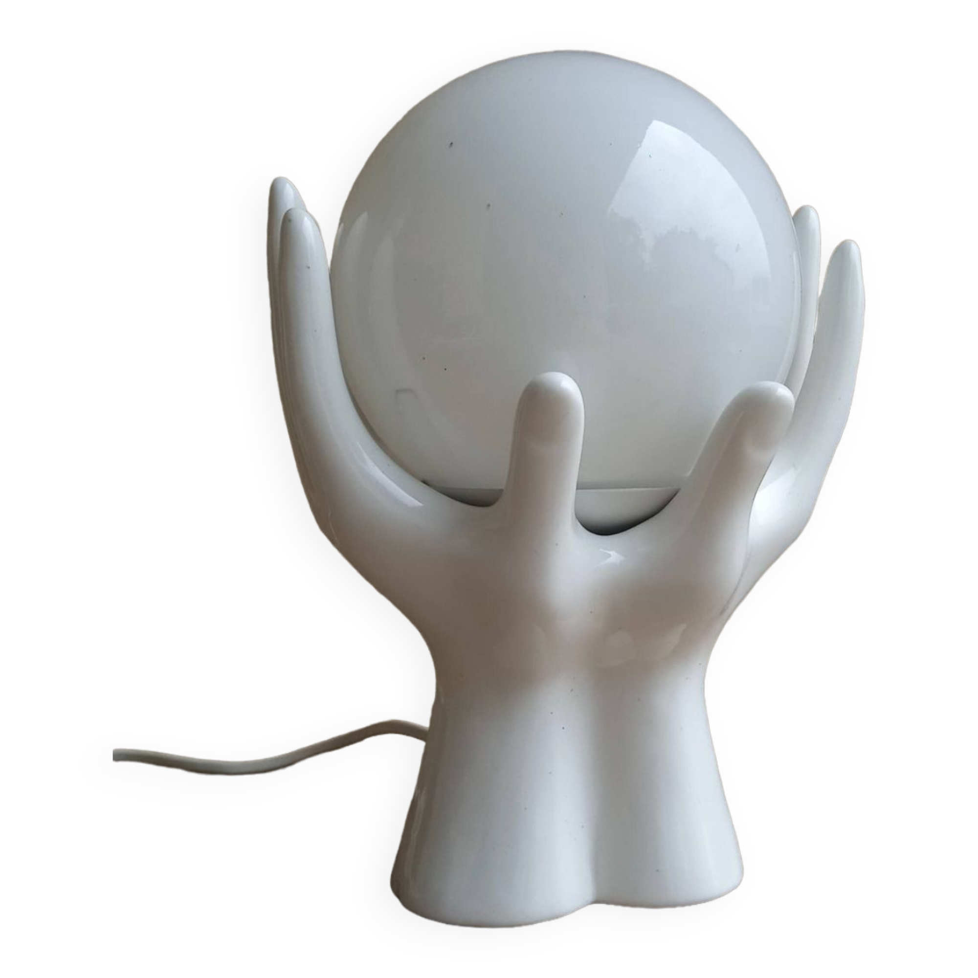 White ceramic and glass hand lamp