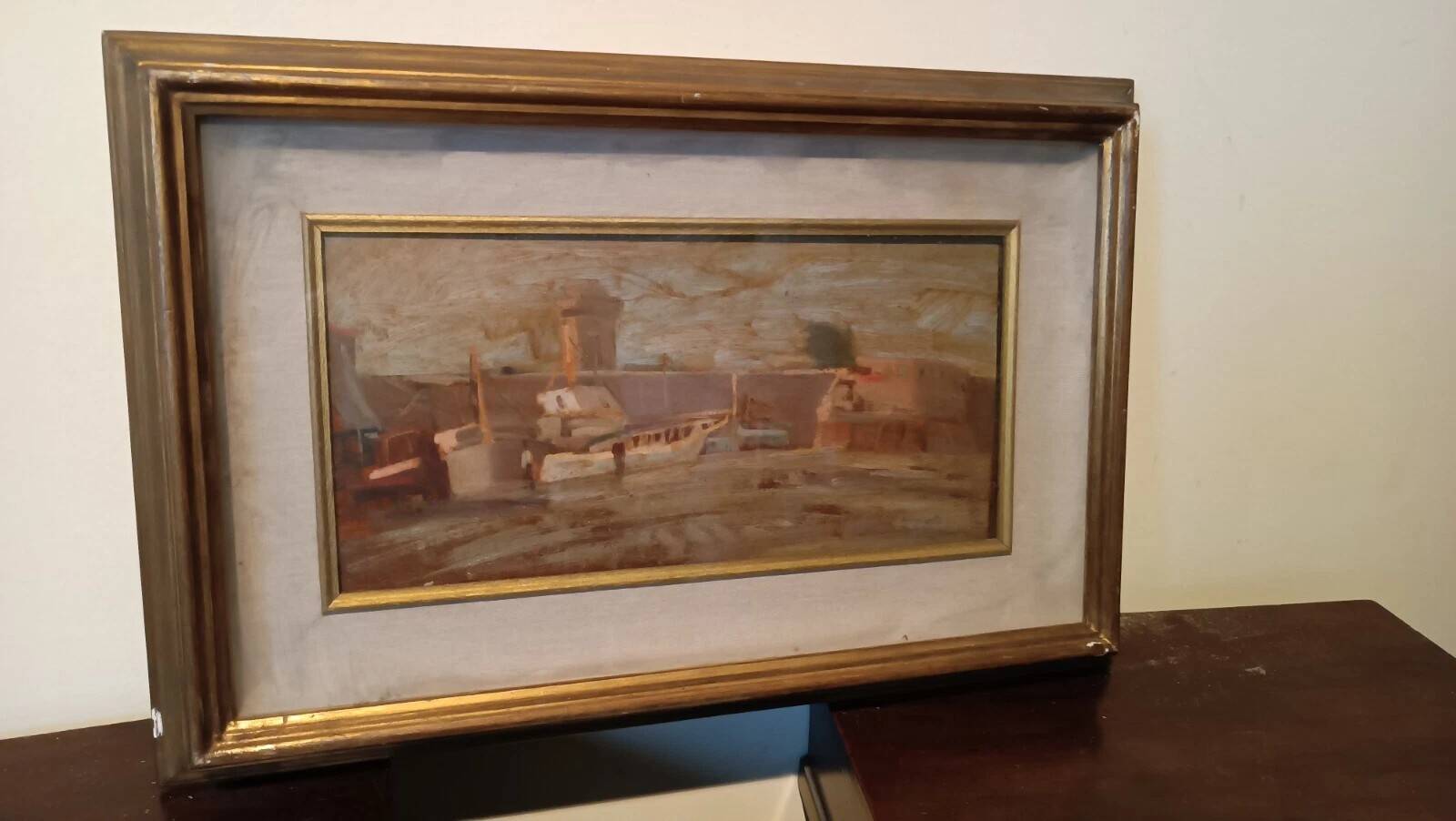 oil painting on panel signed and dated - seascape - harbor