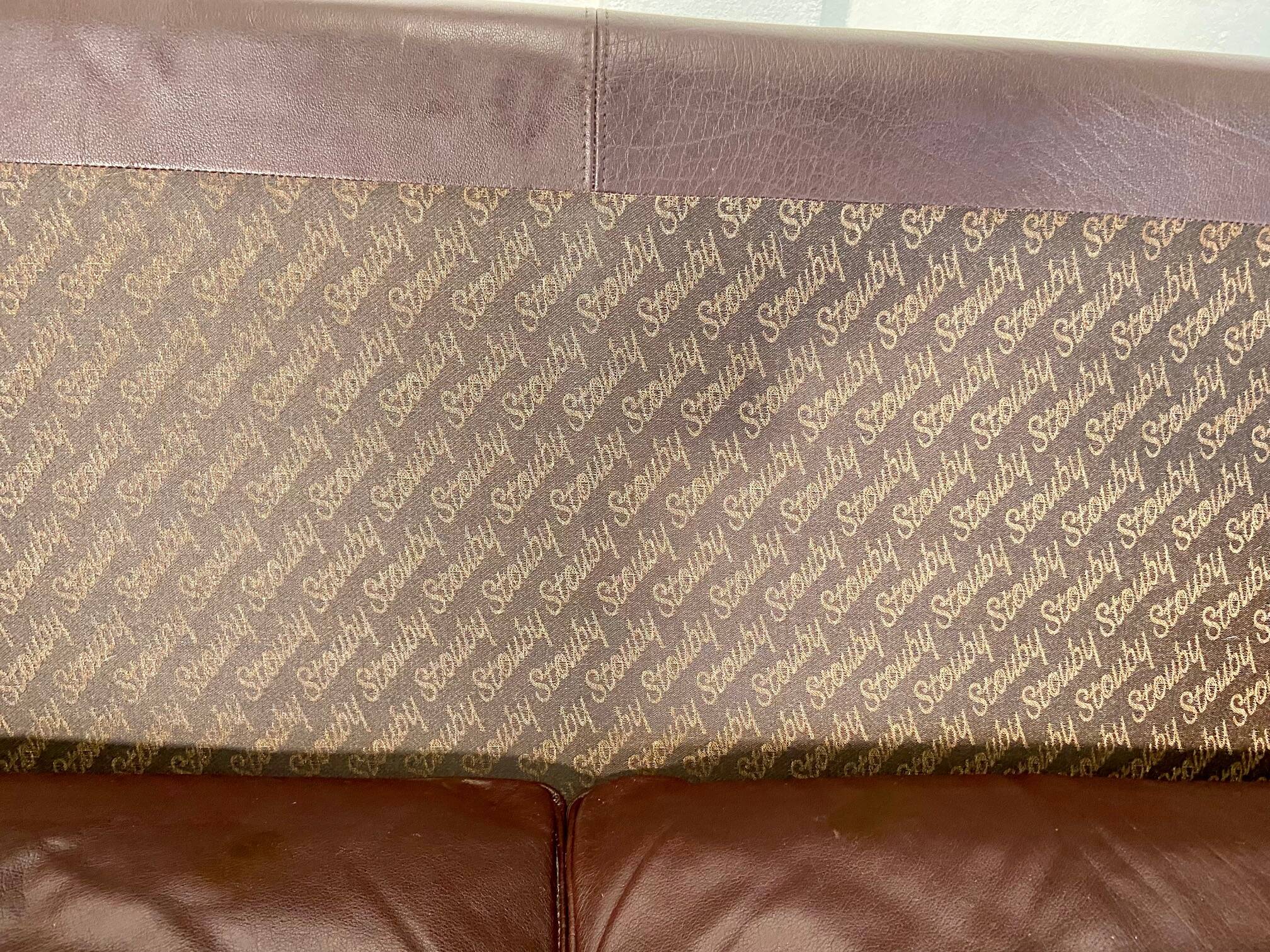 Vintage danish mid century dark cognac leather 2 seater stouby sofa