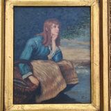 Peinture à l huile encadrée signée  R.T- cadre en bois doré -