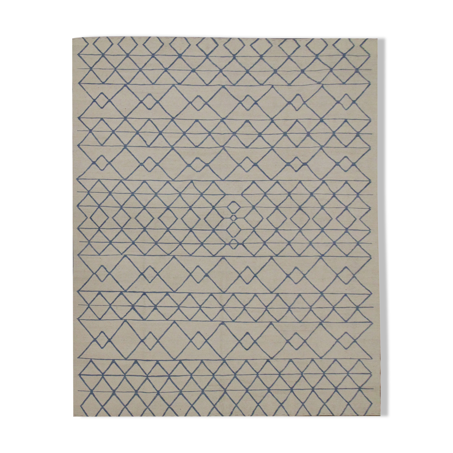 Blue cream wool afghan kilim modern scandinavian style flat-woven rug- 218x288cm