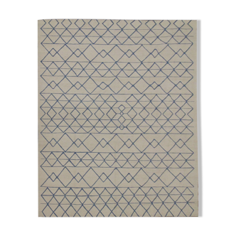 Blue cream wool afghan kilim modern scandinavian style flat-woven rug- 218x288cm