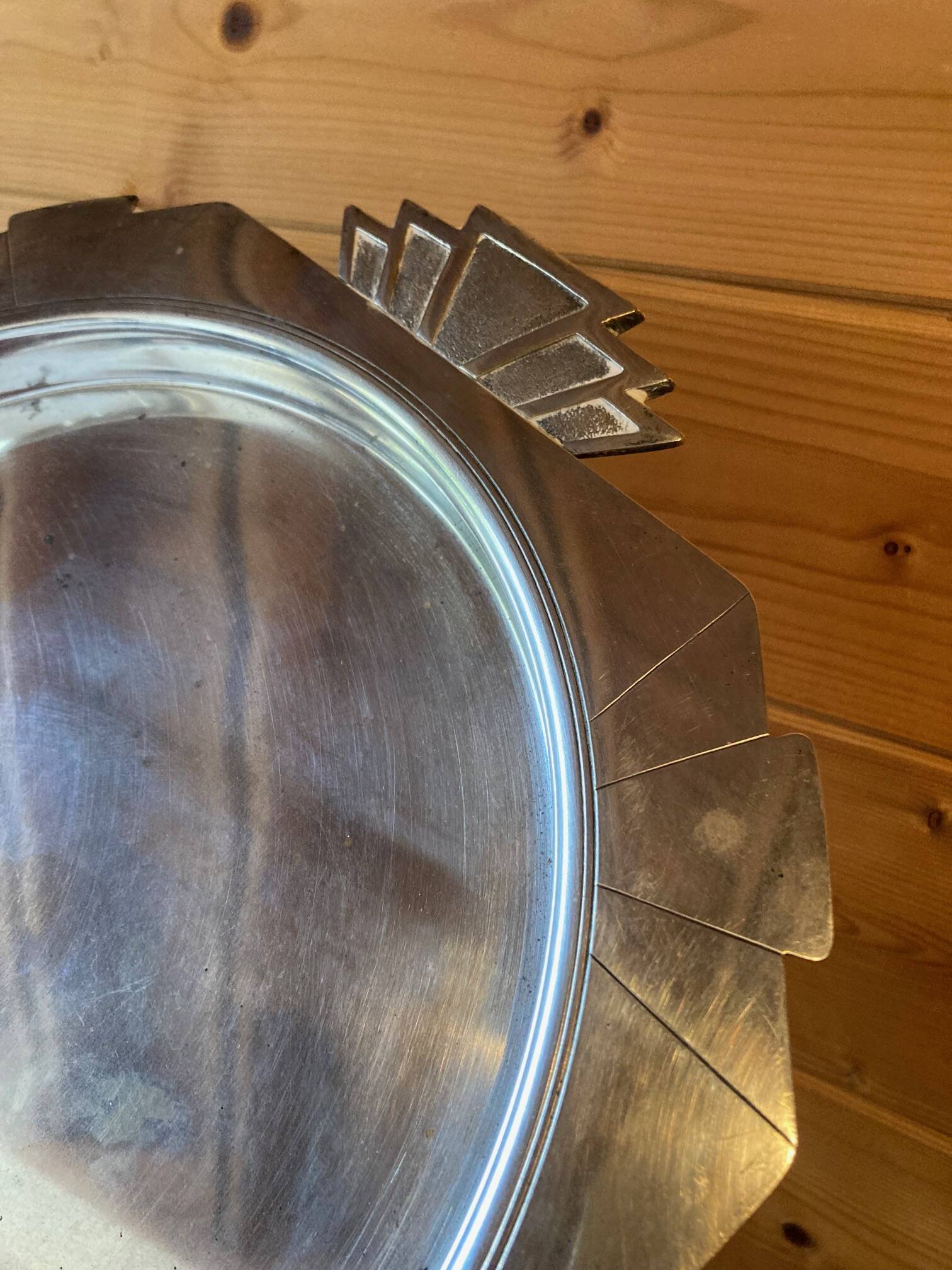 Elegant Art Deco silver-plated metal serving tray, double hallmarked