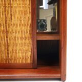 Arne Wahl Iversen Wall Mirror & Shelf Cabinet, Teak & Cane for Brenderup Denmark