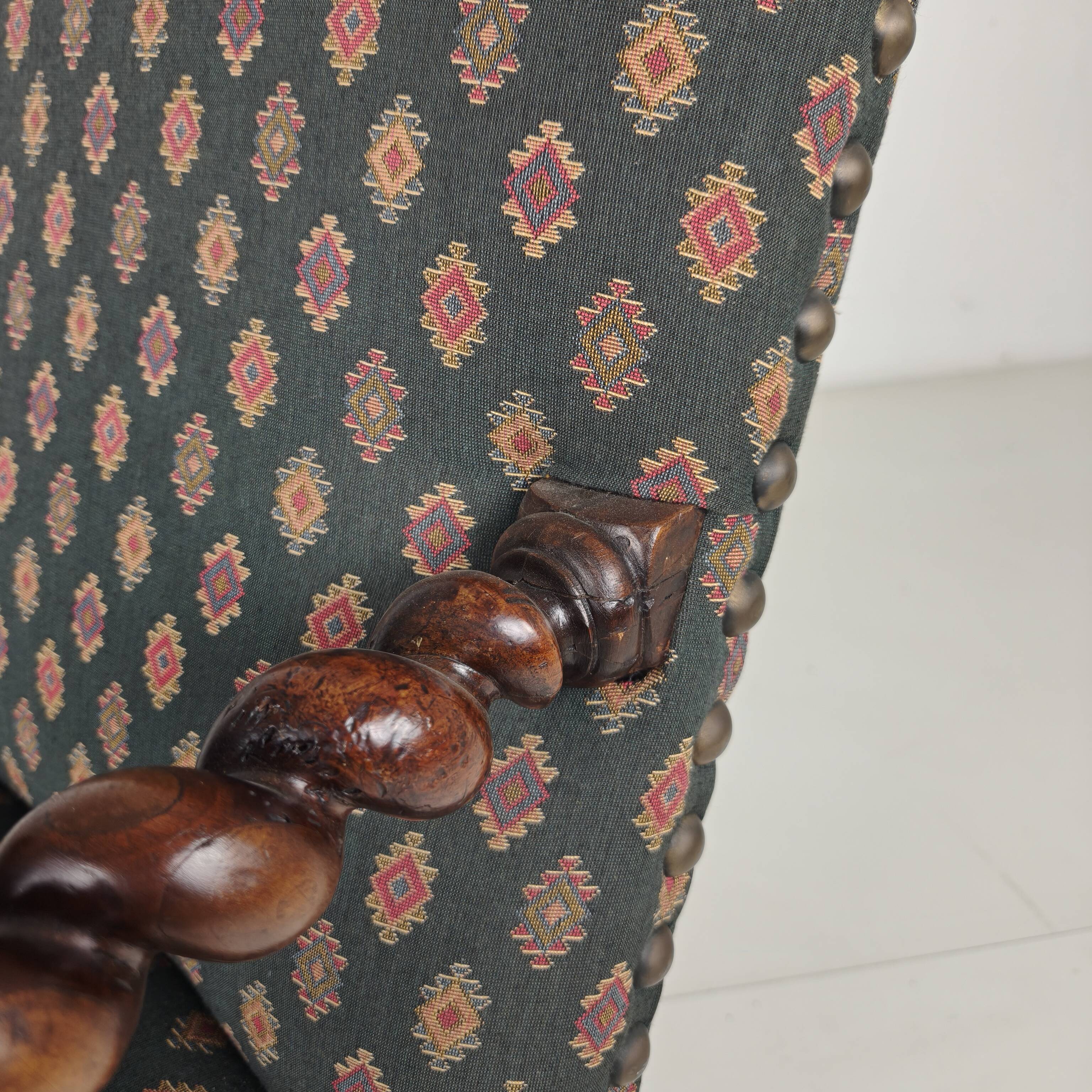 English Barley Twist Library Armchair in Dark Oak, circa 1700