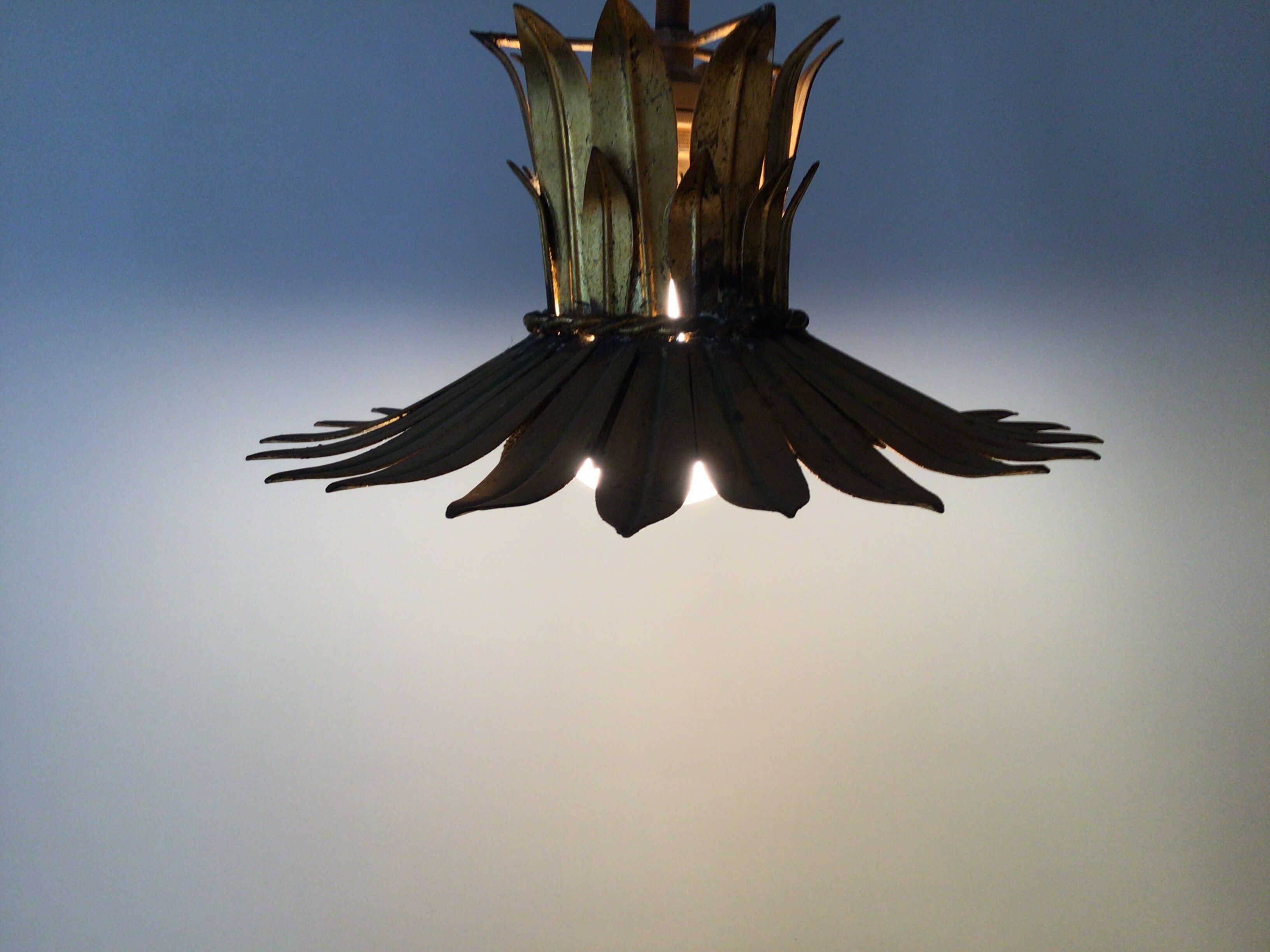 Ceiling lamp flower leaf golden metal year 70