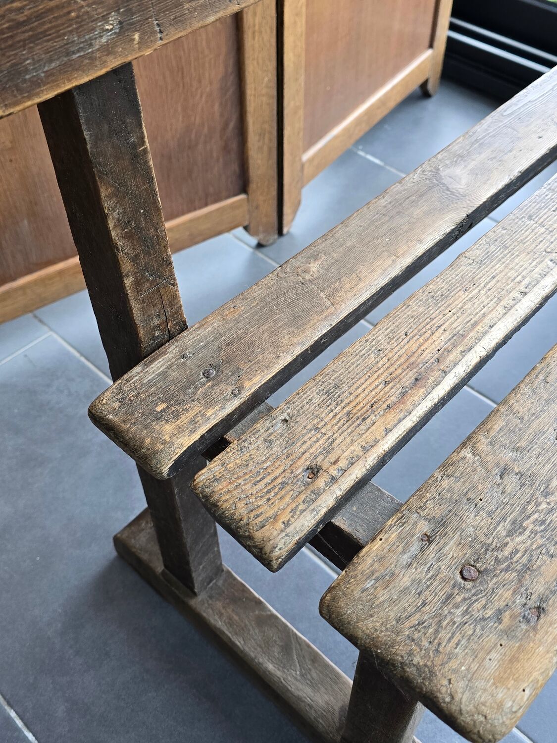 Old oak school bench