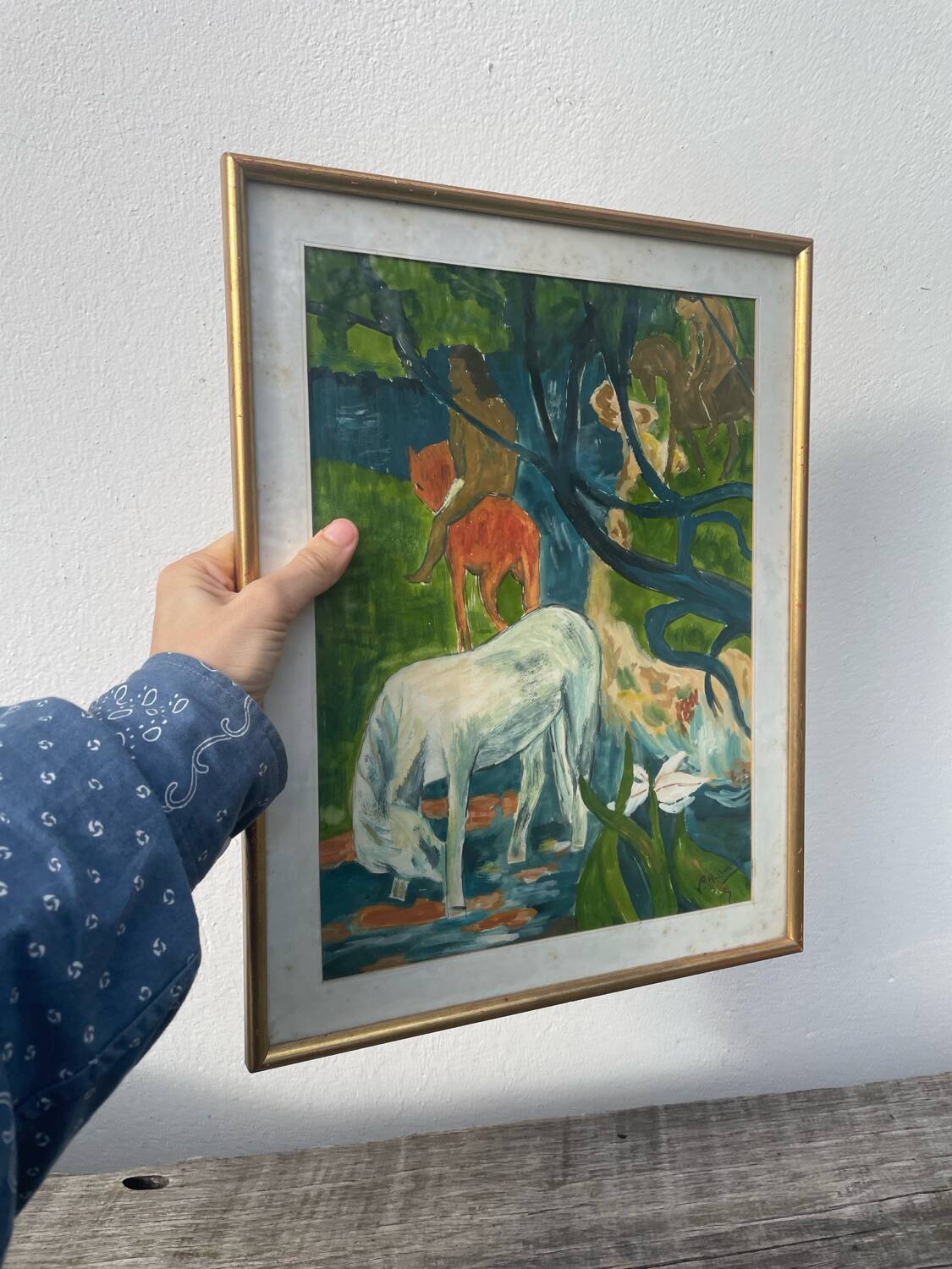Gauguin style painting with gilded wooden frame