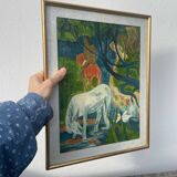 Tableau style Gauguin cadre bois doré