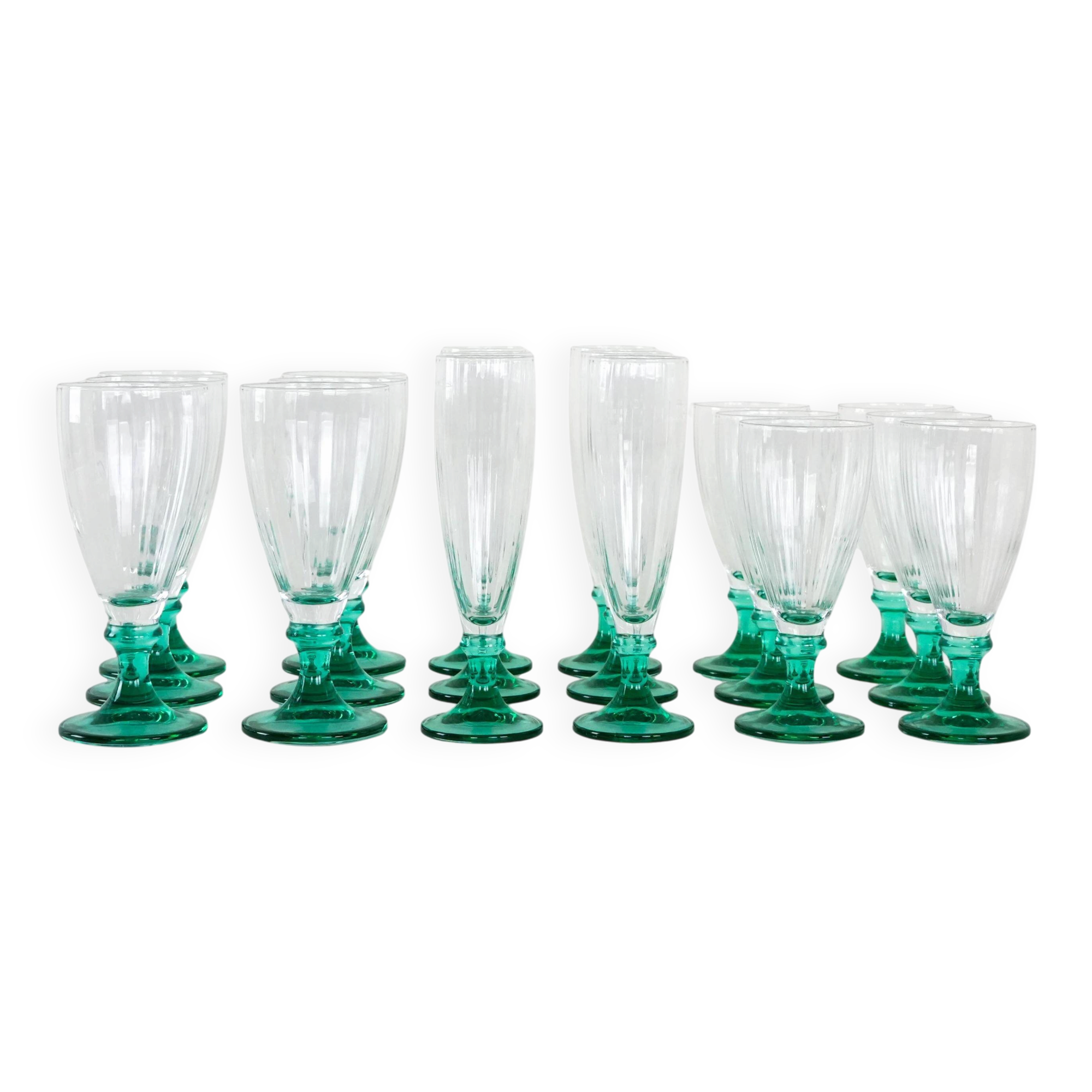 Set of wine and champagne glasses, 1970s, made in Italy