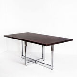 Table à manger vintage métal chromé et palissandre Espagne, années 70