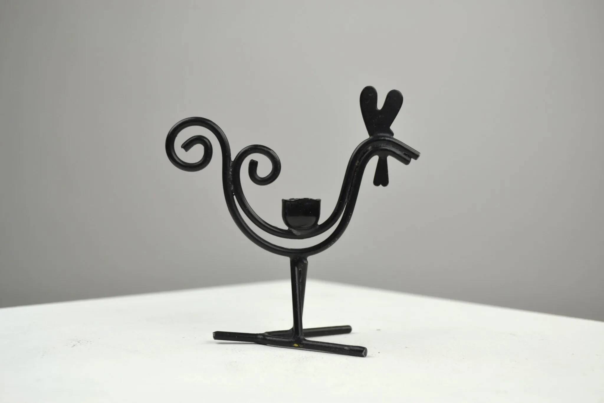 Set of 6 Black Metal Farm Animal Candleholders — Gunnar Ander for Ystad-Metall, Sweden, 1960s