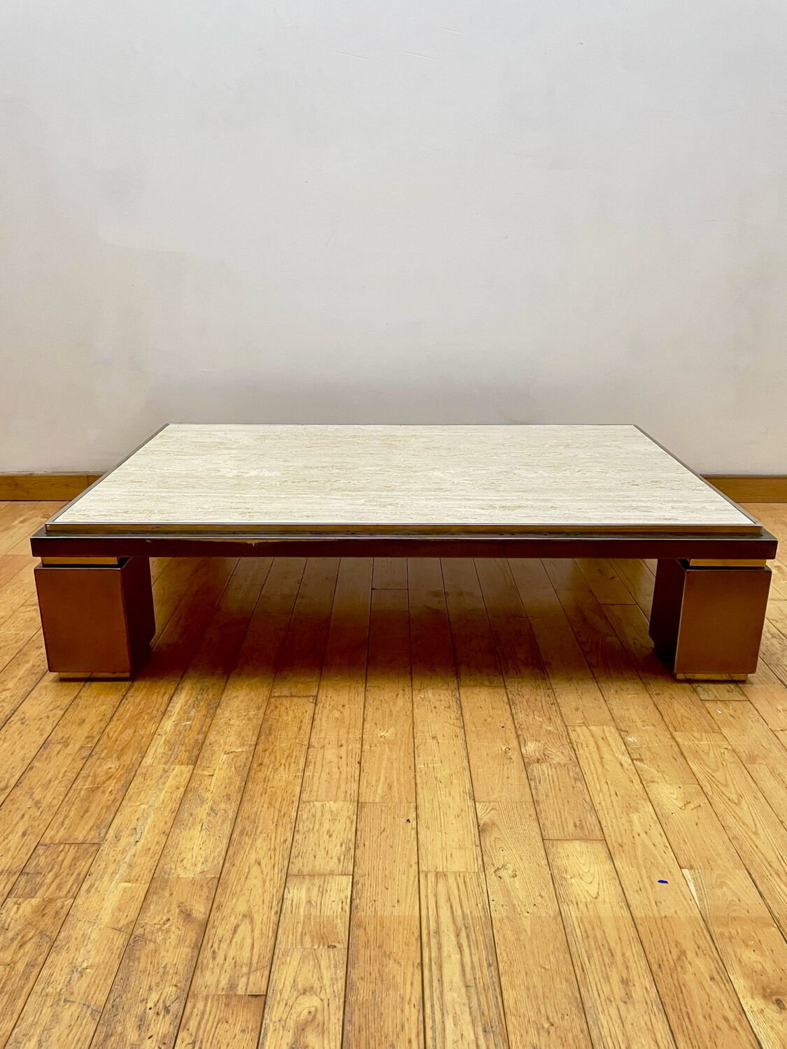 Belgochrome Coffee Table Travertine, copper and brass