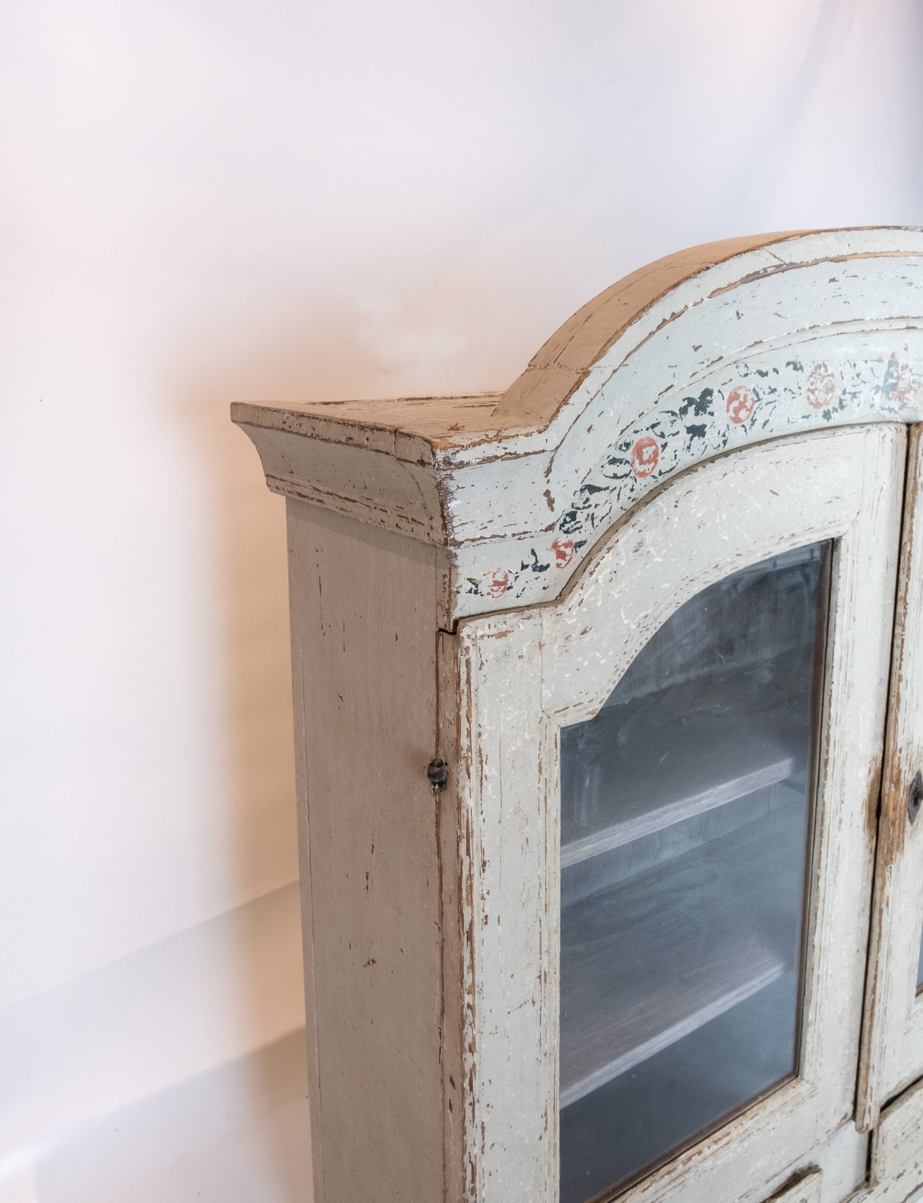 Grey painted hanging glass cabinet in gustavian style from around 1820