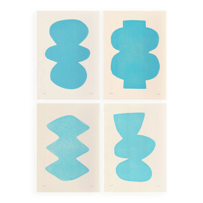 Collection de 4 peintures abstraites col. bleu clair signées Eawy