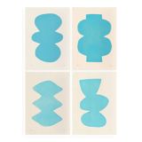 Collection of 4 abstract paintings in light blue signed Eawy.