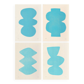 Collection of 4 abstract paintings in light blue signed Eawy.