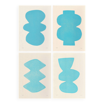 Collection of 4 abstract paintings in light blue signed Eawy.