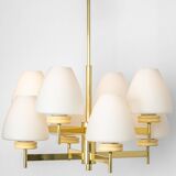 Sputnik chandelier with opaline glass by Kaiser, Germany, 1970s.