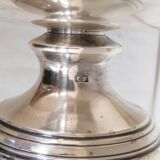 Flower pick with silver metal and glass pedestal, table centerpiece