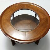 Round Solid Walnut and Crystal Coffee Table attr. to Paolo Buffa, Italy