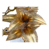 Hans Kogl palm tree chandelier in gilded metal, 3-light palm tree