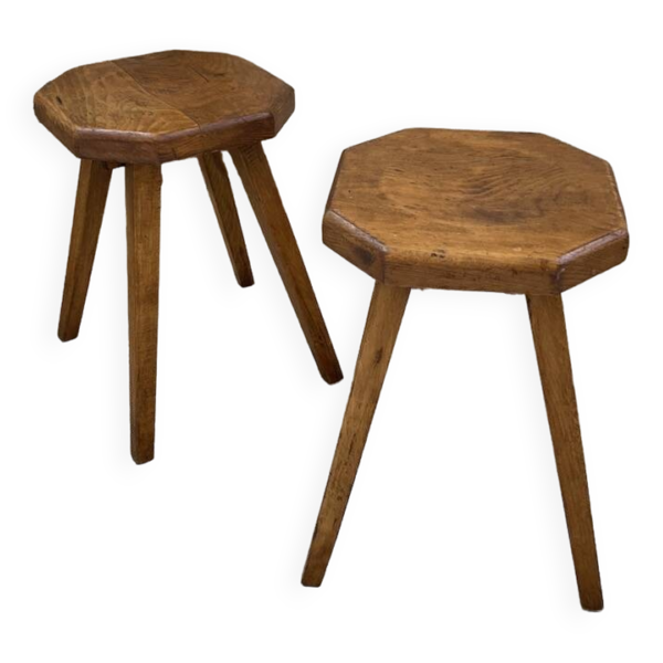 Tabourets en pin assise incurvée durupt années 50 — Beyit