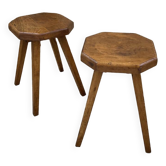 Tabourets en pin assise incurvée durupt années 50