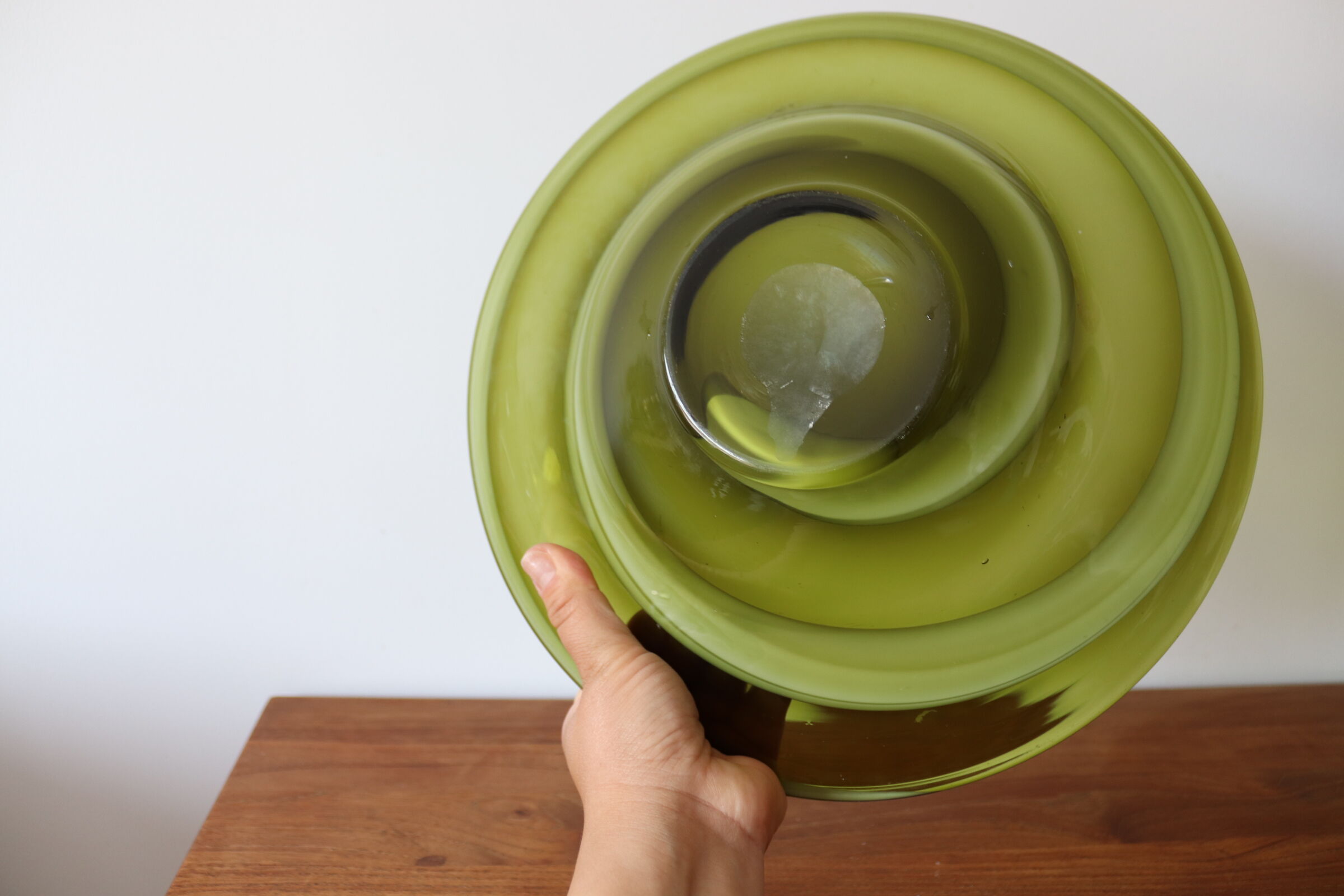 Green blown glass dish