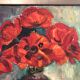 Old oil painting on canvas bouquet of flowers + vintage gray wood frame